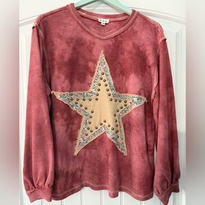 NWOT POL Red Star Embellished Top